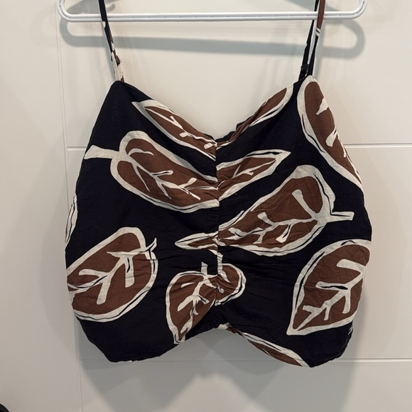 Livom Leaf Print Black and Brown crop Top size XXL - Picture 3 of 7